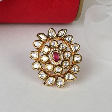 Gold With Ruby Kundan Adjustable Size Ring