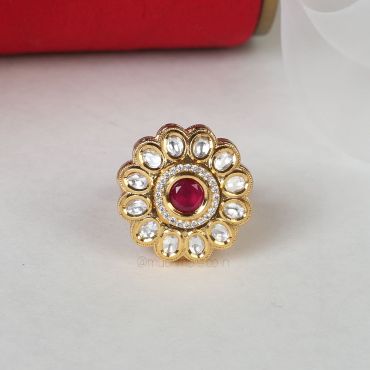 Gold Plated Ruby Flora Kundan Traditional Ring