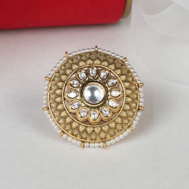 Much More Kundan beads Gold Polish Ring 