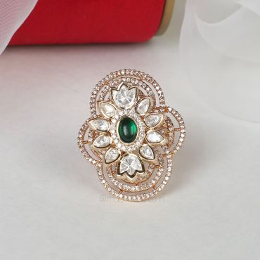 Gold With Emerald Green Diamonds Ring 