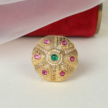 Ruby Green Gold Look Adjustable Size Ring
