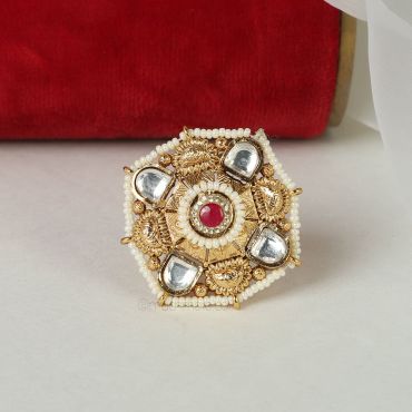 Ruby Kundan Beads Ring Online In India