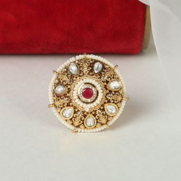 Round Ruby Kundan Beads Ring Online In India