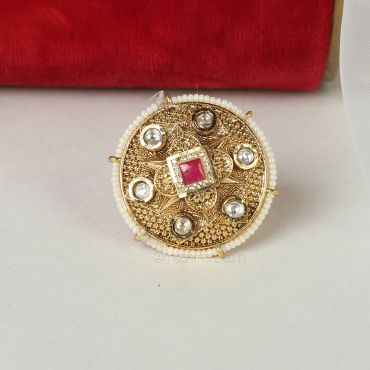 Shop Online Round Ruby Kundan Beads Ring 