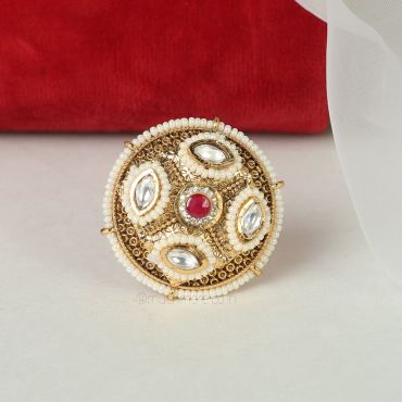 Latest Collection Ruby Kundan Beads Round Ring 