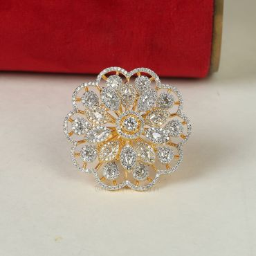 Silver Gold Polish American Diamond Cocktail Ring