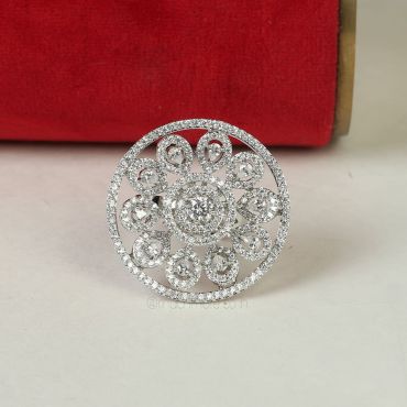 Rhodium Polish Circular Shaped Diamond Ring