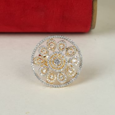 Gold Polish Circular Shaped Diamond Women Ring