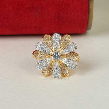 Gold Polish Flower Diamond Adjustable Size Ring