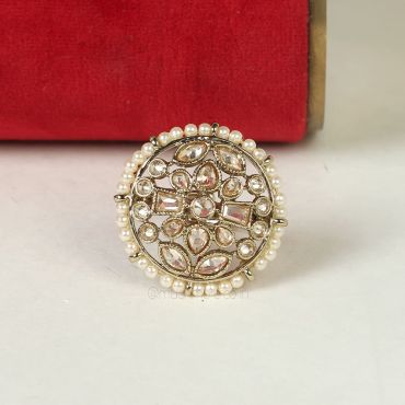 Antique Gold Tone Pearl Adjustable Size Ring