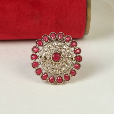 Antique Gold Tone Ruby Adjustable Size Ring