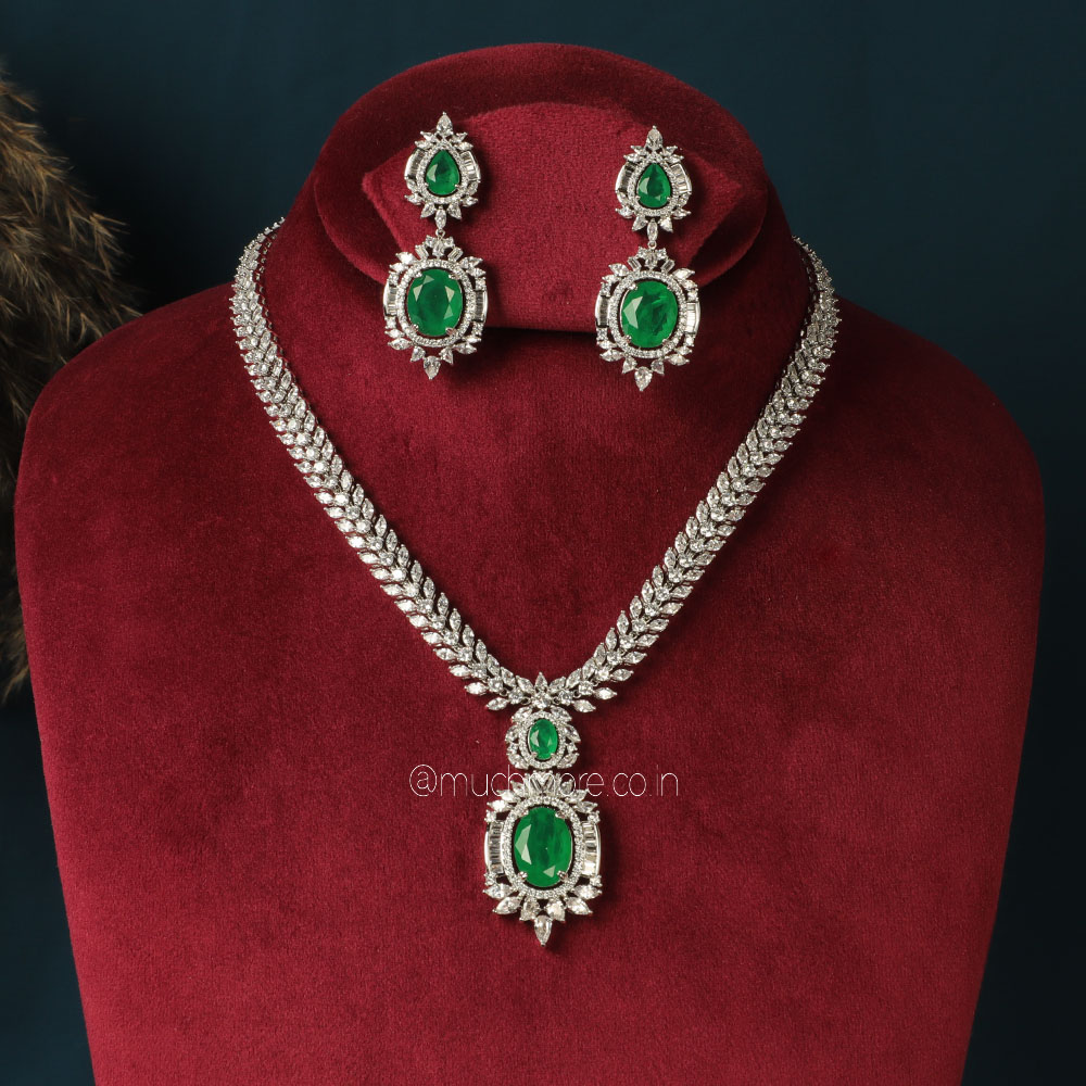 Green & White Pearl Diamond Necklace Set – PalsaniJewels.com