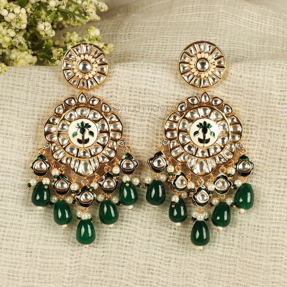 Grab Now Emerald Green Gold Polish Tops Earrings