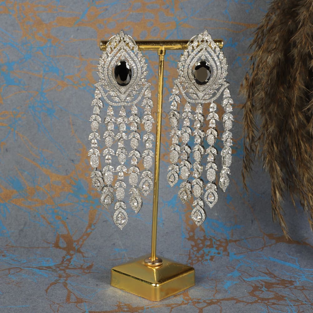 Handcrafted rose gold plated blue dangler american diamond earrings –  Femizen