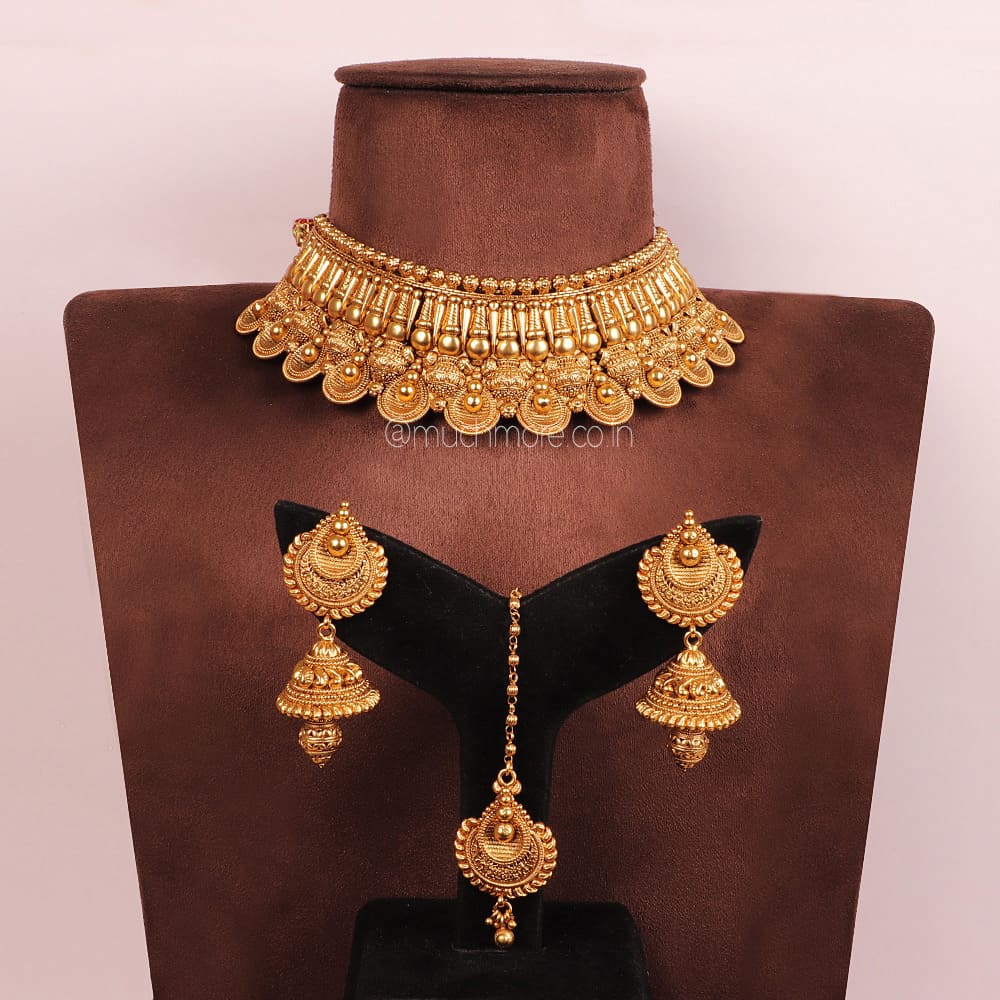 Choker Bollywood CZ Gold Indian Jewelry Necklace Jhumka Earrings Bridal Set  | eBay