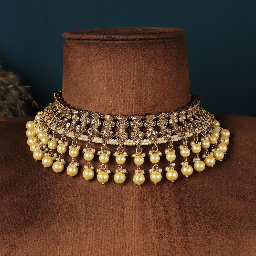 mosey Indian Choker Necklace for Women 18K Gold Plated Necklace Earrings  Set Bollywood Wedding Party Jewelry Handcrafted Beaded Choker Set for  Women/Girls, Brass, No Gemstone : Buy Online at Best Price in